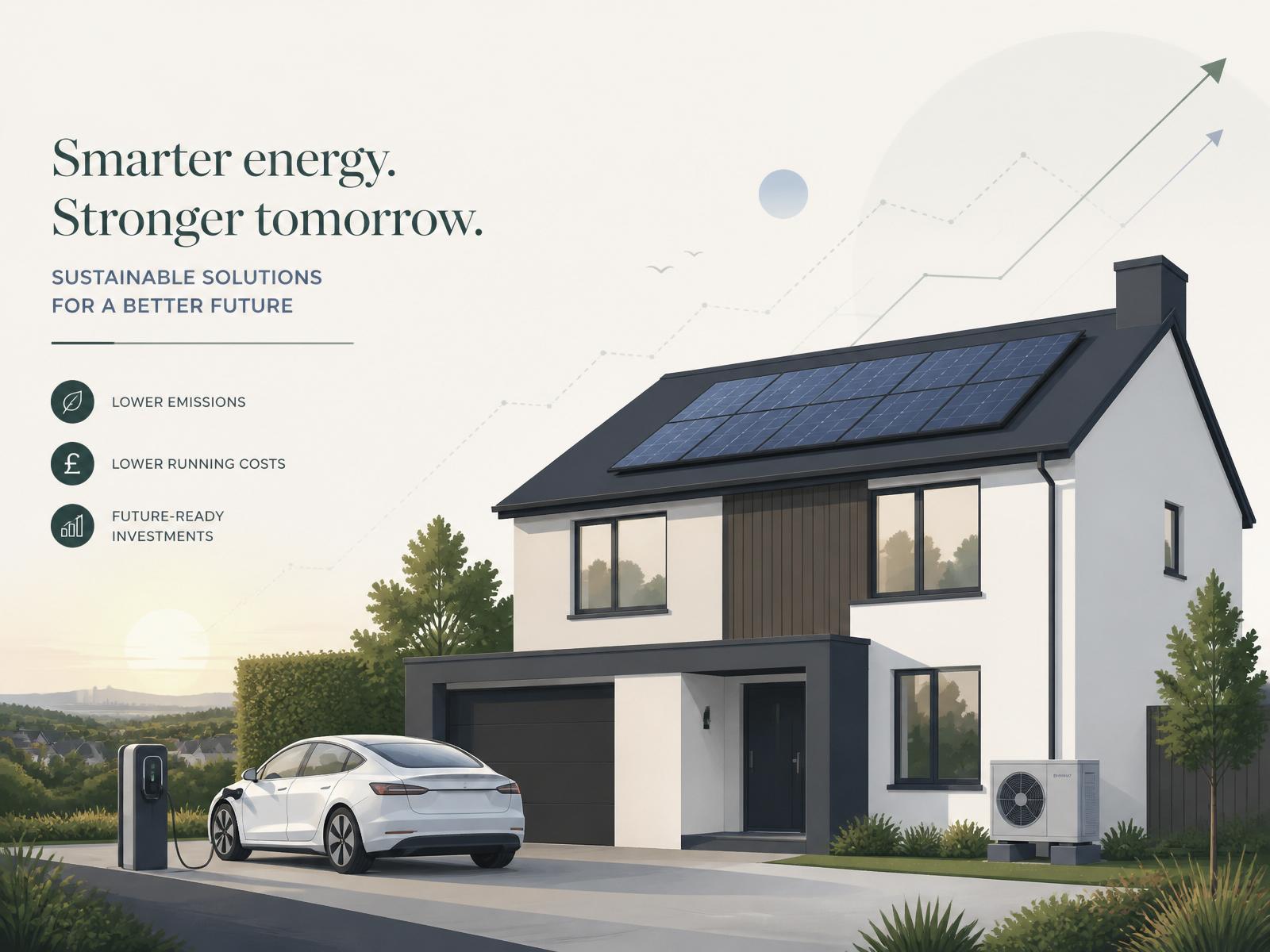 UK home with solar panels, heat pump and EV charger